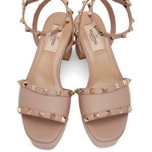 Valentino Garavani Brown Pink Rockstud Platform Sandals